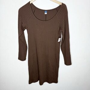 New‎ Old Navy Ballet Ribbed Knit Long Sleeve Espresso Brown Dress Women's Large